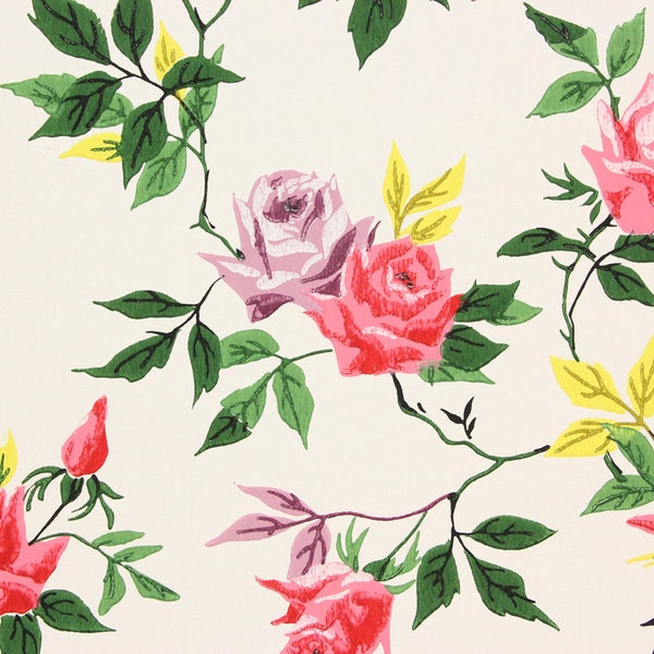 1940s Vintage Wallpaper Pink Purple and Yellow Roses by the Yard