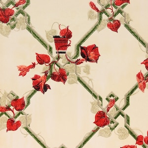1930s Vintage Wallpaper - Red Vine on Green Trellis, Sold by the Yard