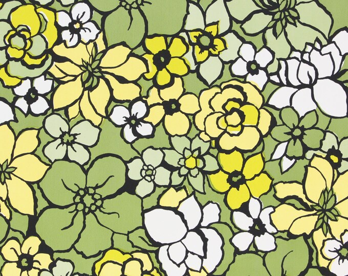 1970s Vintage Adhesive Paper - Retro Green Yellow Green Wallpaper Peel ...