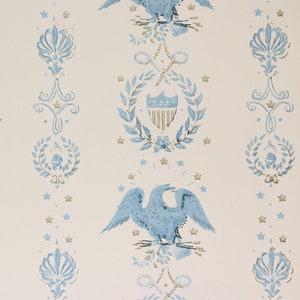 1970s Vintage Wallpaper - Americana Blue Eagles and Medallions, Sold by the Yard
