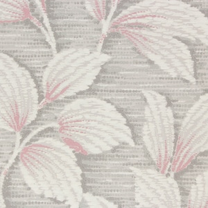 1940s Vintage Wallpaper - White Pink Leaves on Gray, Sold by the Yard