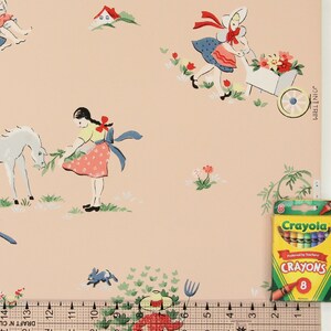 1940s Vintage Nursery Wallpaper - Garden Swing on Pink, Sold by the ...