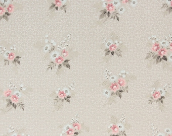 1940s Vintage Wallpaper Pink Blue Bouquets on Gray by the Yard