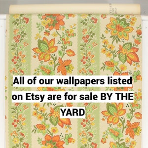 1960s Vintage Wallpaper - Retro Orange and Yellow Floral on Green ...