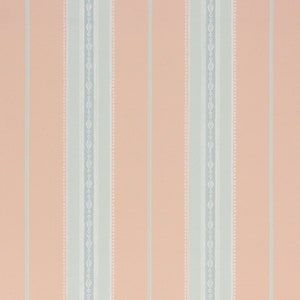 1930s Vintage Wallpaper - Blue Stripe on Pink, Sold by the Yard