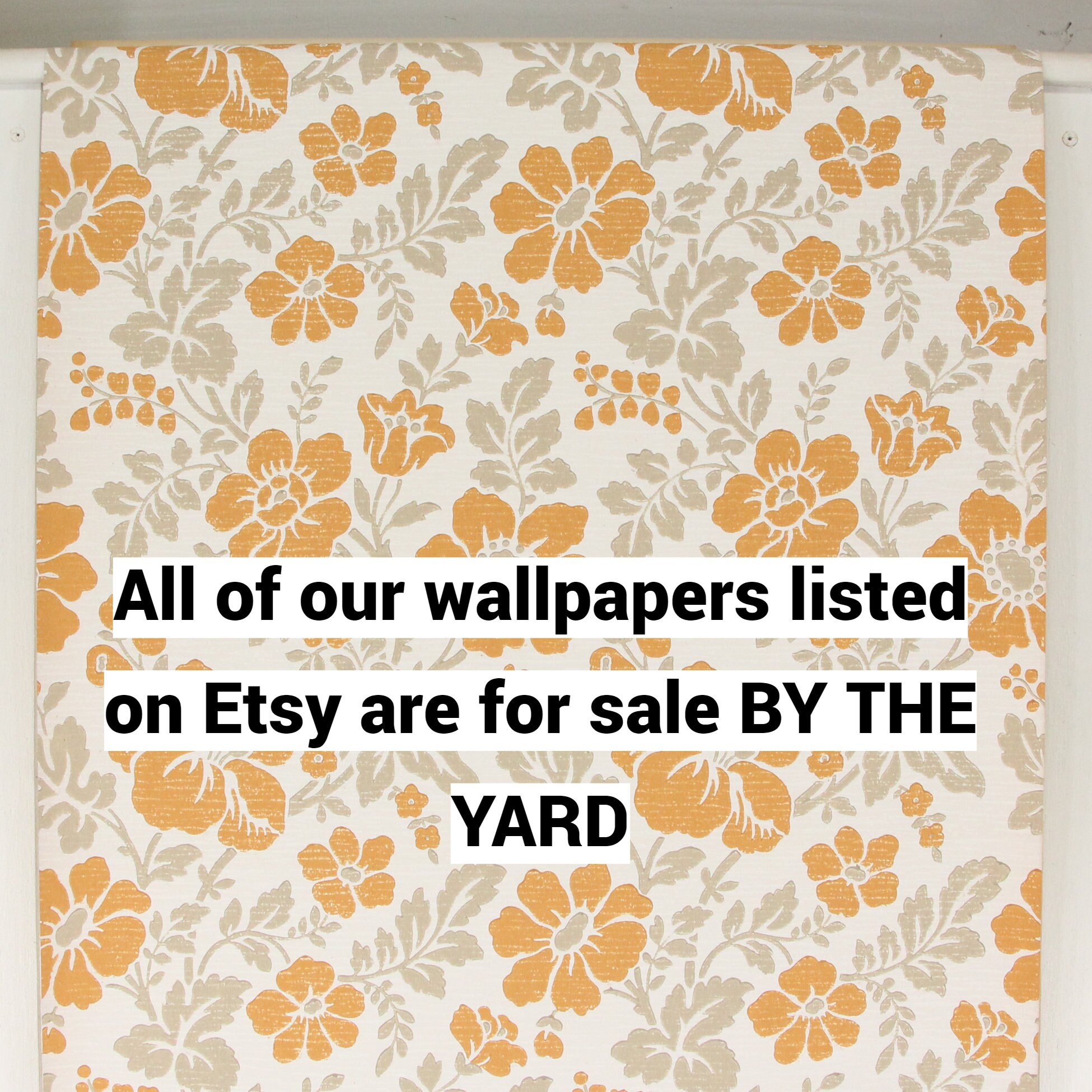 1960s Vintage Wallpaper - Retro Orange Flowers on White, Sold by the ...