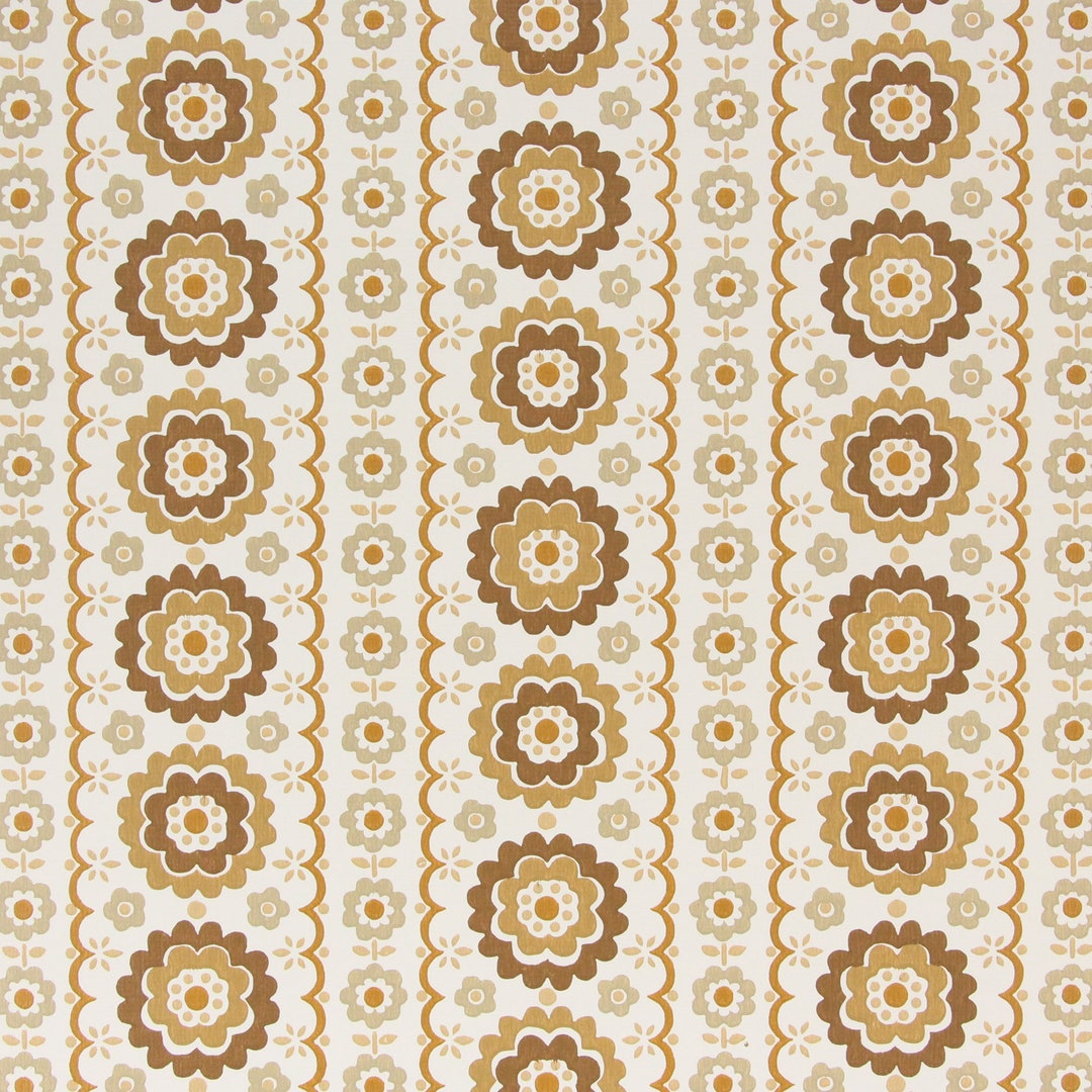 1970s Retro Vintage Wallpaper - Brown and Beige Floral Geometric Vinyl ...