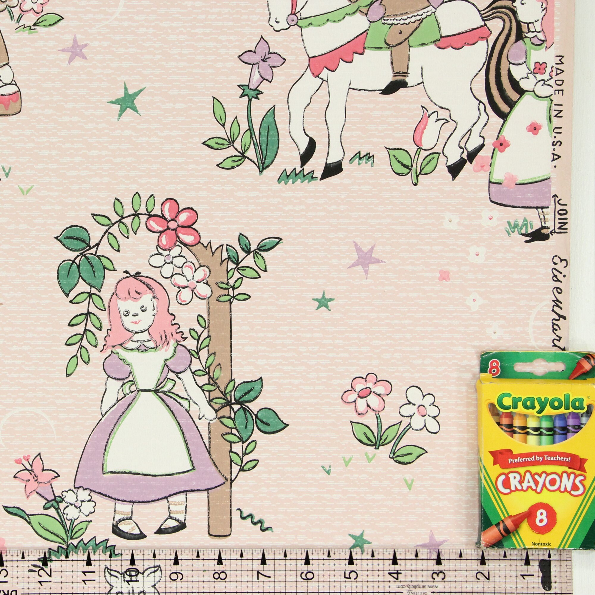 1940s Vintage Nursery Wallpaper - Alice in Wonderland Character Knights ...