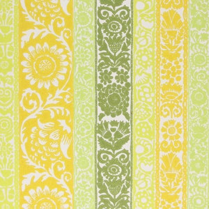 1970s Retro Vintage Wallpaper - Green and Yellow Stripe Floral Damask, Sold by the Yard