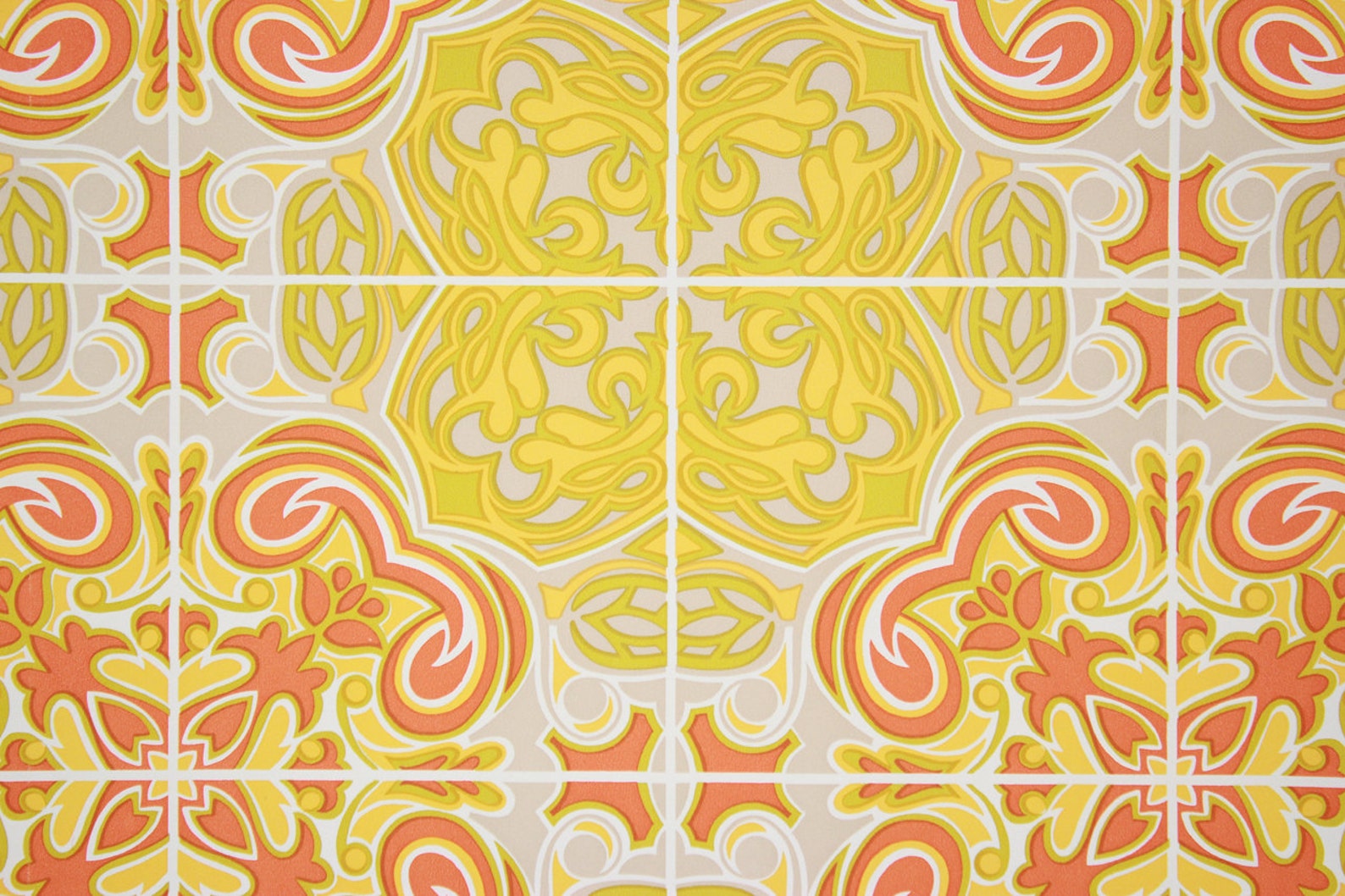 1970s Retro Vintage Wallpaper Yellow and Orange Tile Vinyl by - Etsy