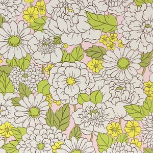1960s Vintage Wallpaper - Retro White Flowers on Pink, Sold by the Yard
