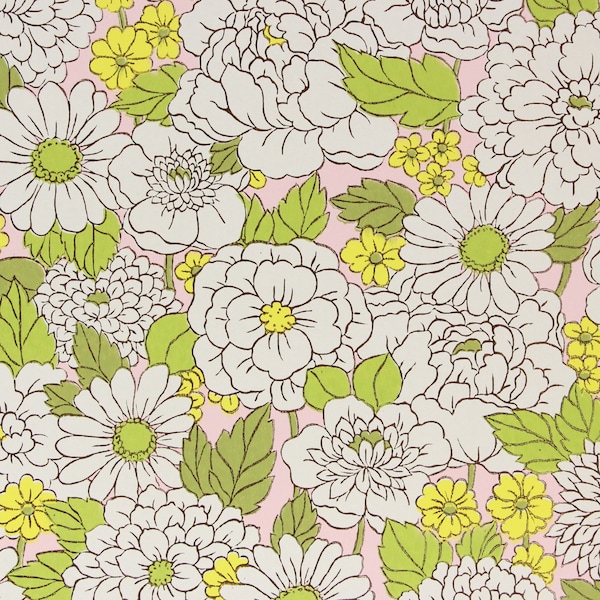 1960s Vintage Wallpaper Retro White Flowers on Pink by the Yard