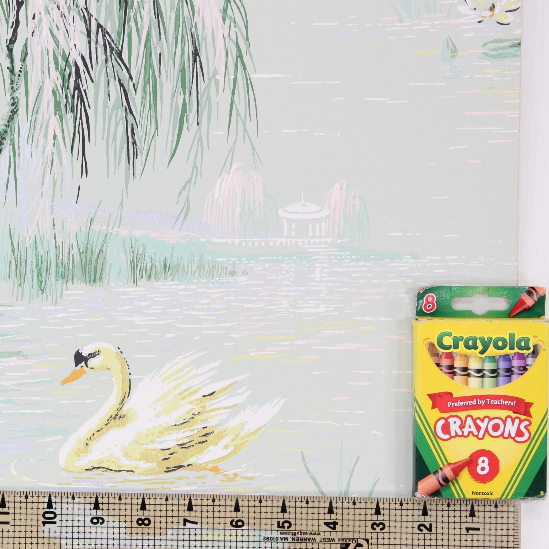 1960s Vintage Wallpaper Yellow Swans on Green by the Yard ...