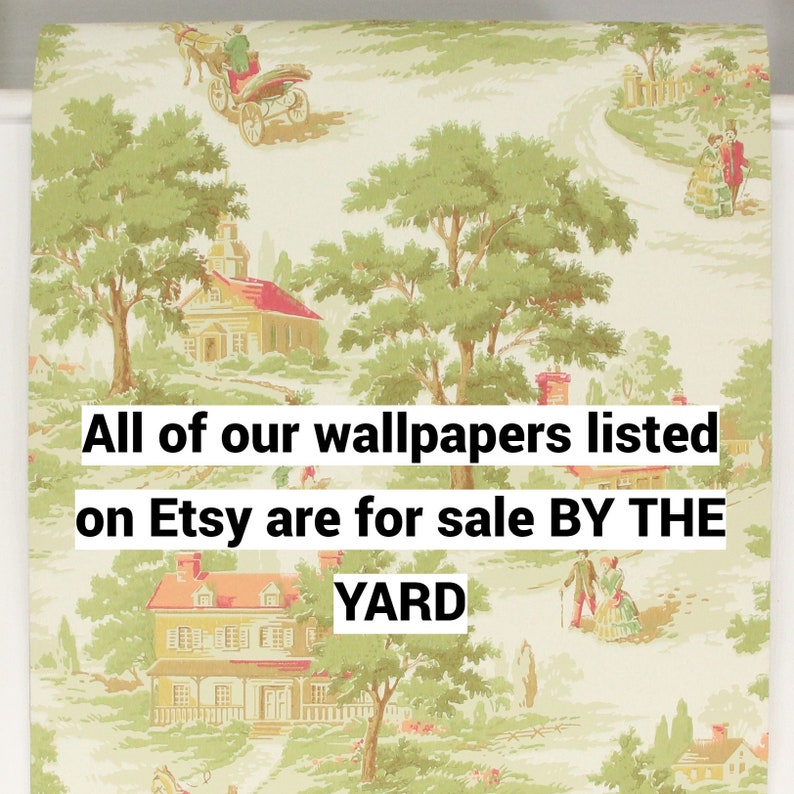 1950's Vintage Wallpaper Colonial Scenic Village Couples by the Yard image 4