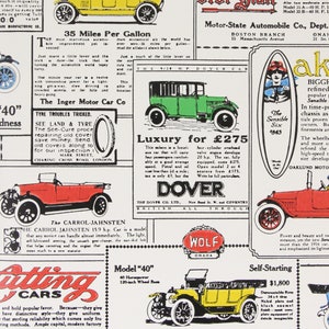 1970s Retro Vintage Wallpaper - Vinyl Antique Cars Dover Model 40 Oaklund Rapier Inger, Sold by the Yard