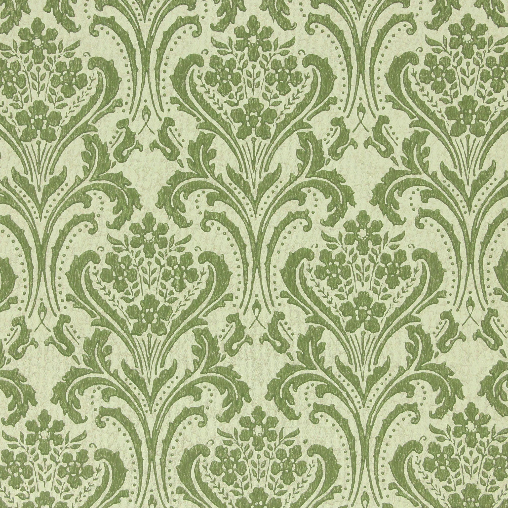 1960s Vintage Wallpaper Green Damask on Gold green Textured by the