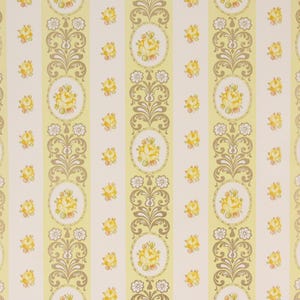 1970s Retro Vintage Wallpaper - Vinyl Yellow Rose Stripe, Sold by the Yard