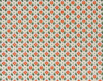 1940s Vintage Wallpaper Orange Green Floral Geometric on Gray by the Yard