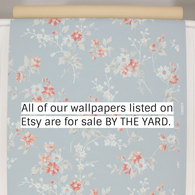 1940s Vintage Wallpaper Orange Flowers on Blue by the Yard