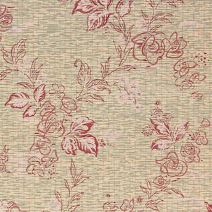 1930s Vintage Wallpaper - Pink Red Flowers on Faux GrassCloth, Sold by the Yard