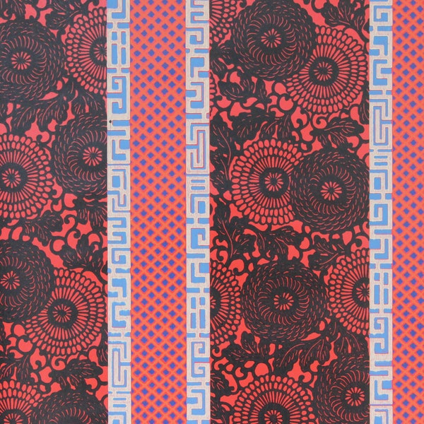 1960s Retro Vintage Wallpaper Red and Black Floral with Blue Design by the Yard