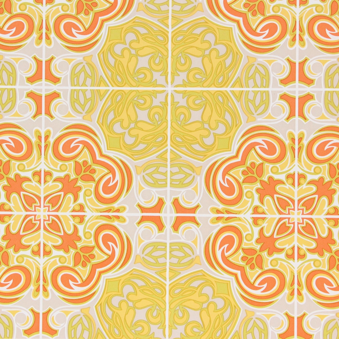 1970s Retro Vintage Wallpaper Yellow and Orange Tile Vinyl by the Yard