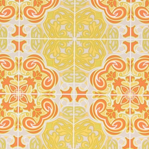 1970s Retro Vintage Wallpaper - Yellow and Orange Tile Vinyl, Sold by the Yard