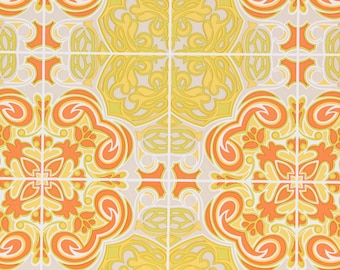 1970s Retro Vintage Wallpaper - Yellow and Orange Tile Vinyl, Sold by the Yard
