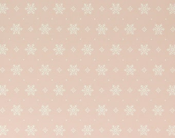 1940s Vintage Wallpaper White Geometric Snowflake Design on Pink by the Yard--Made in England