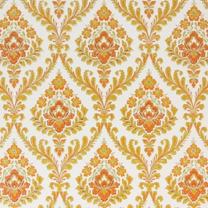 1970s Retro Vintage Wallpaper - Orange and Gold Damask, Sold by the Yard
