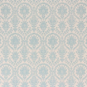 1960s Vintage Wallpaper Blue Damask on White by the Yard