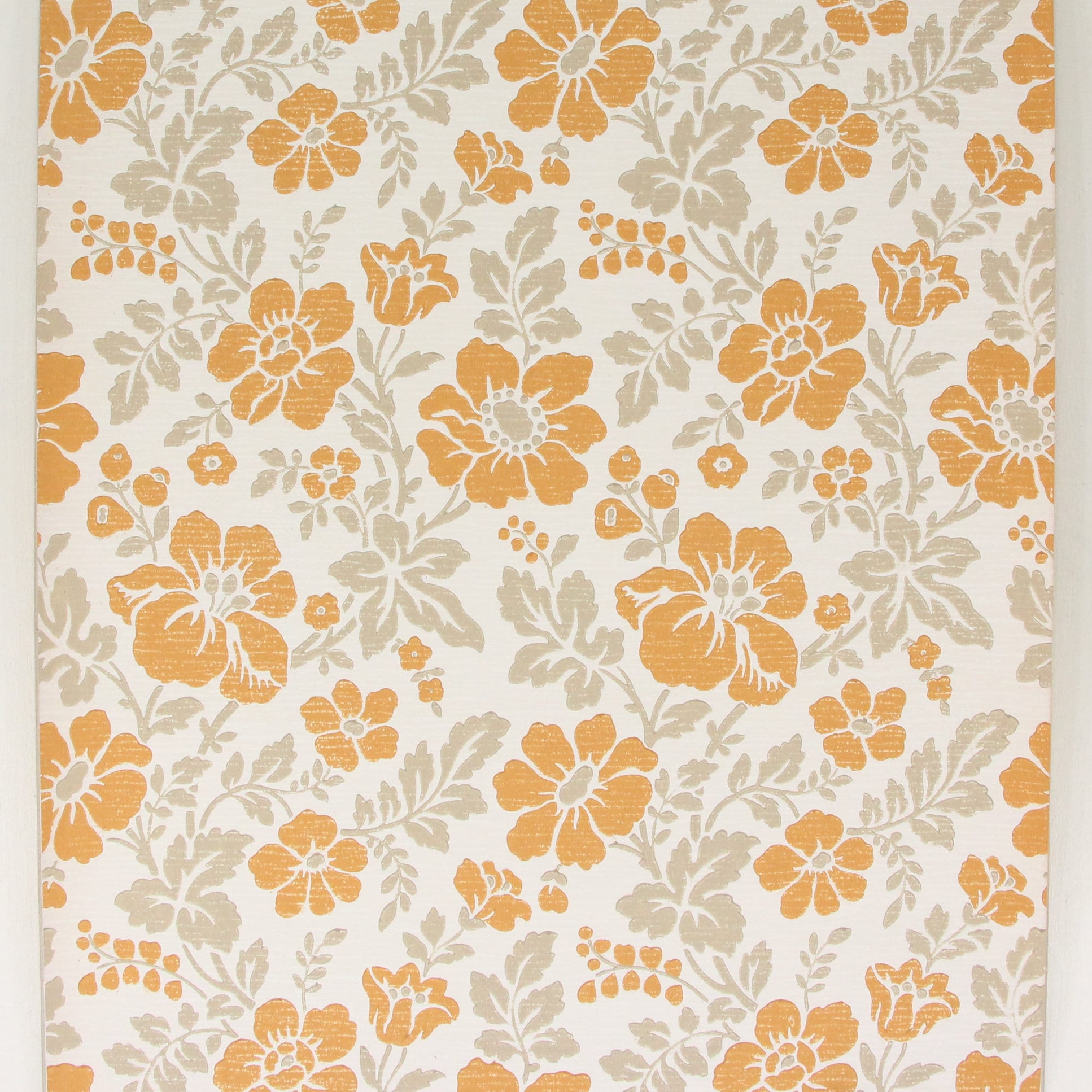 1960s Vintage Wallpaper - Retro Orange Flowers on White, Sold by the ...