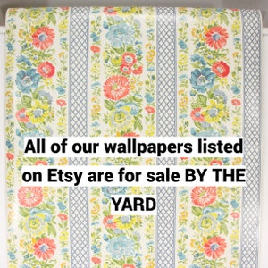 1970s Retro Vintage Wallpaper - Vinyl Red Blue Yellow Flowers Lattice ...
