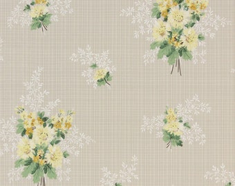 1940s Vintage Wallpaper Yellow Flowers on Gray by the Yard