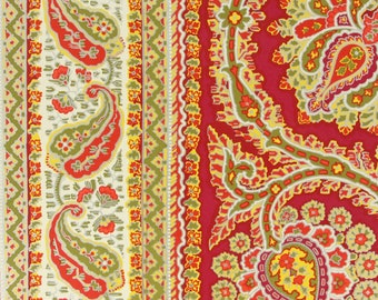 1970s Vintage Wallpaper - Retro Vinyl Large Paisley Design Red Yellow and Green, Sold by the Yard