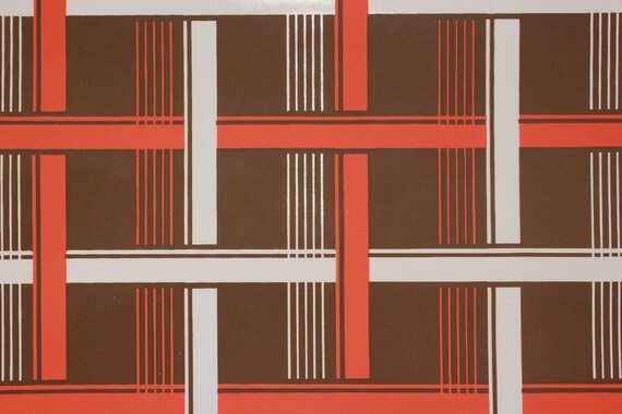 1970s Vintage Wallpaper Vinyl Orange Brown and White Plaid by | Etsy