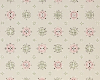 1950s Vintage Wallpaper Pink Green Geometric on Light Green by the Yard