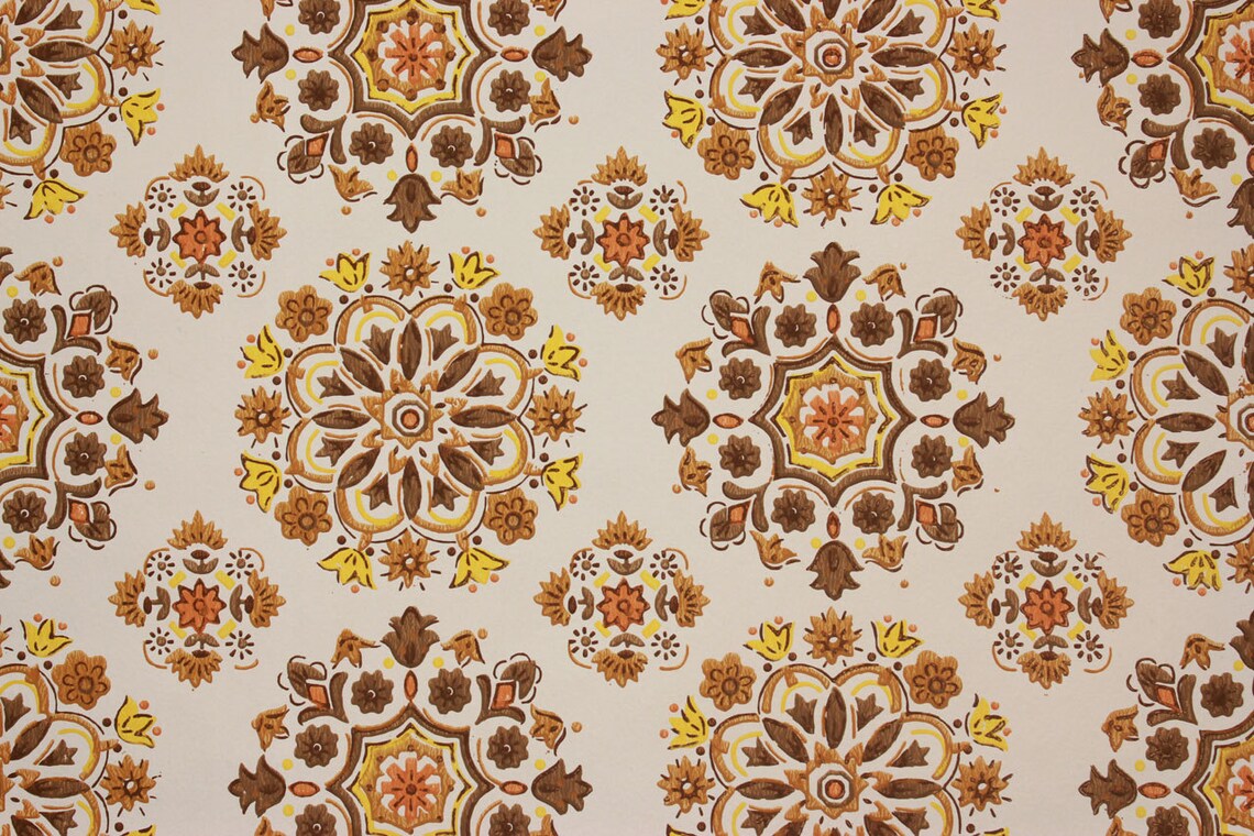 1970s Vintage Wallpaper Brown Burnt Orange and Yellow - Etsy