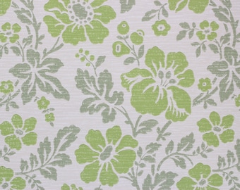 1960s Vintage Wallpaper Bright Green Flowers on White by the Yard--Made in West Germany