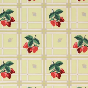 1930s Vintage Wallpaper - Strawberries on Yellow Tile, Sold by the Yard