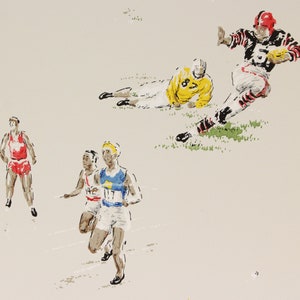 1960s Vintage Wallpaper - Boys Baseball Track Basketball Football, Sold by the Yard