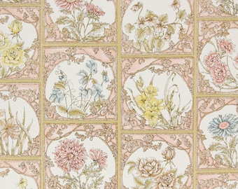 1970s Retro Vintage Wallpaper - Yellow Pink Blue Flower Tiles, Sold by the Yard