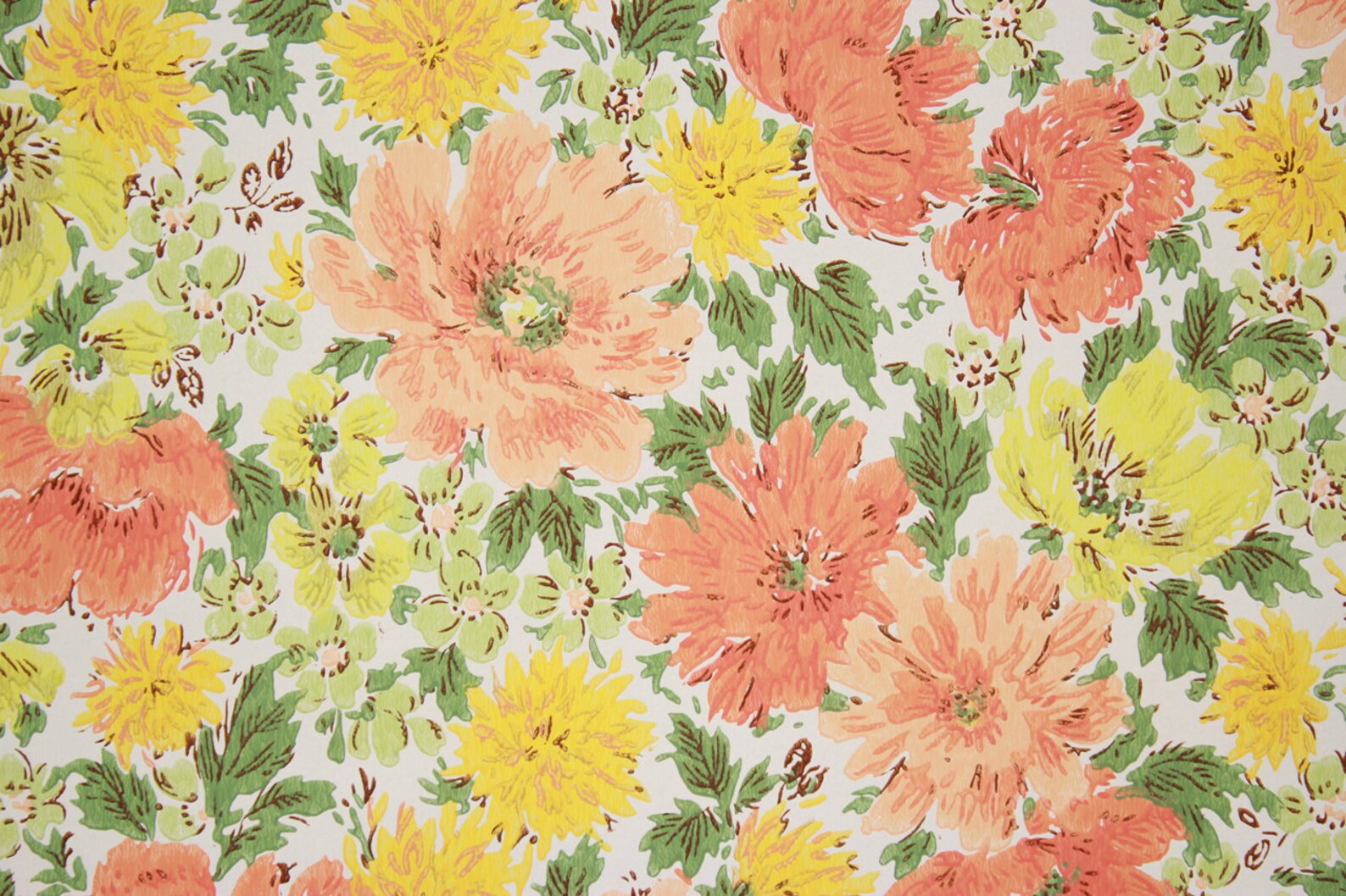 1960s Retro Vintage Wallpaper Orange and Yellow Flowers on | Etsy