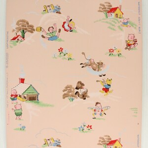 1940s Vintage Nursery Wallpaper - Nursery Rhyme on Pink, Sold by the ...