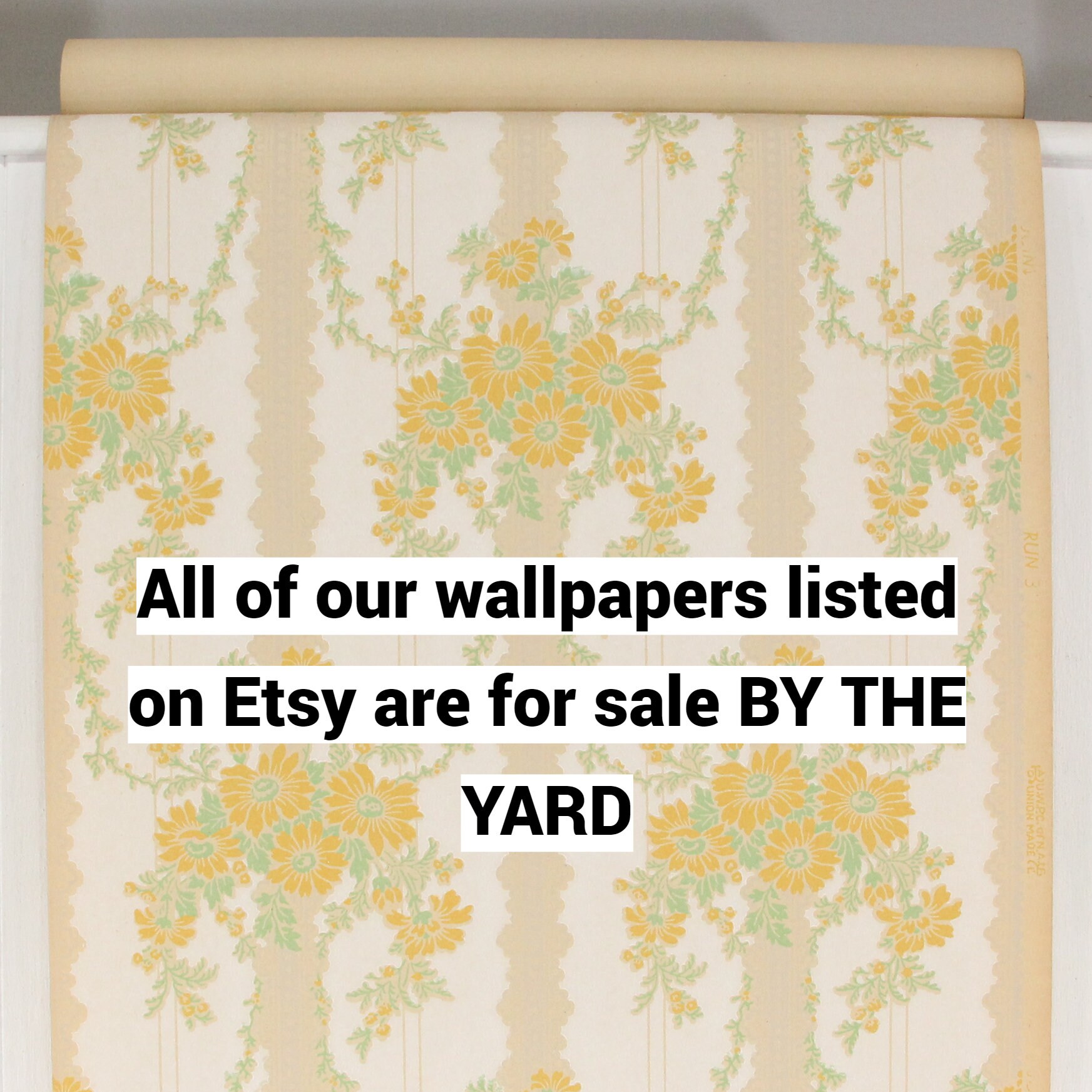 1930s Vintage Wallpaper Yellow Bouquets On White Stripe Sold By The 1930s Vintage Wallpaper Yellow Bouquets On White Stripe Sold By The