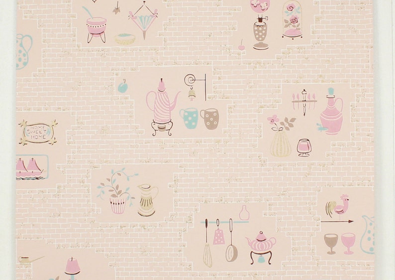 1950s Vintage Wallpaper Folk Art Teapots Kitchen Utensils - Etsy