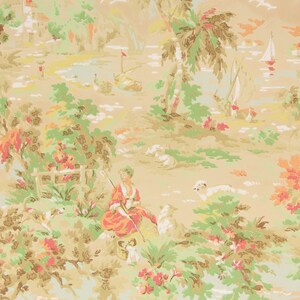 1930s Vintage Wallpaper - Shepherdess Sheep Dog Sailboats, Sold by the Yard