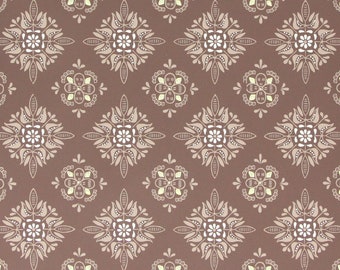 1950s Vintage Wallpaper Yellow and White Floral Geometric on Brown by the Yard