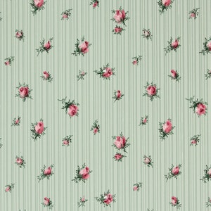 1940s Vintage Wallpaper Pink Rosebuds on Green by the Yard