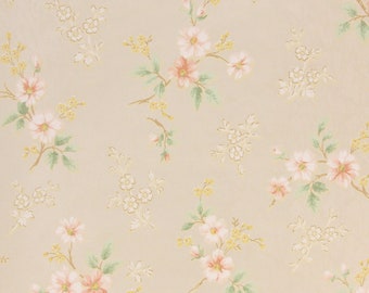 1940s Vintage Wallpaper Pink and White Flowers on Beige/Gold by the Yard--Made in Canada